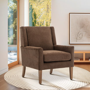 Leston Wide Upholstered Fabric Accent Armchair With Solid Wood Leg 